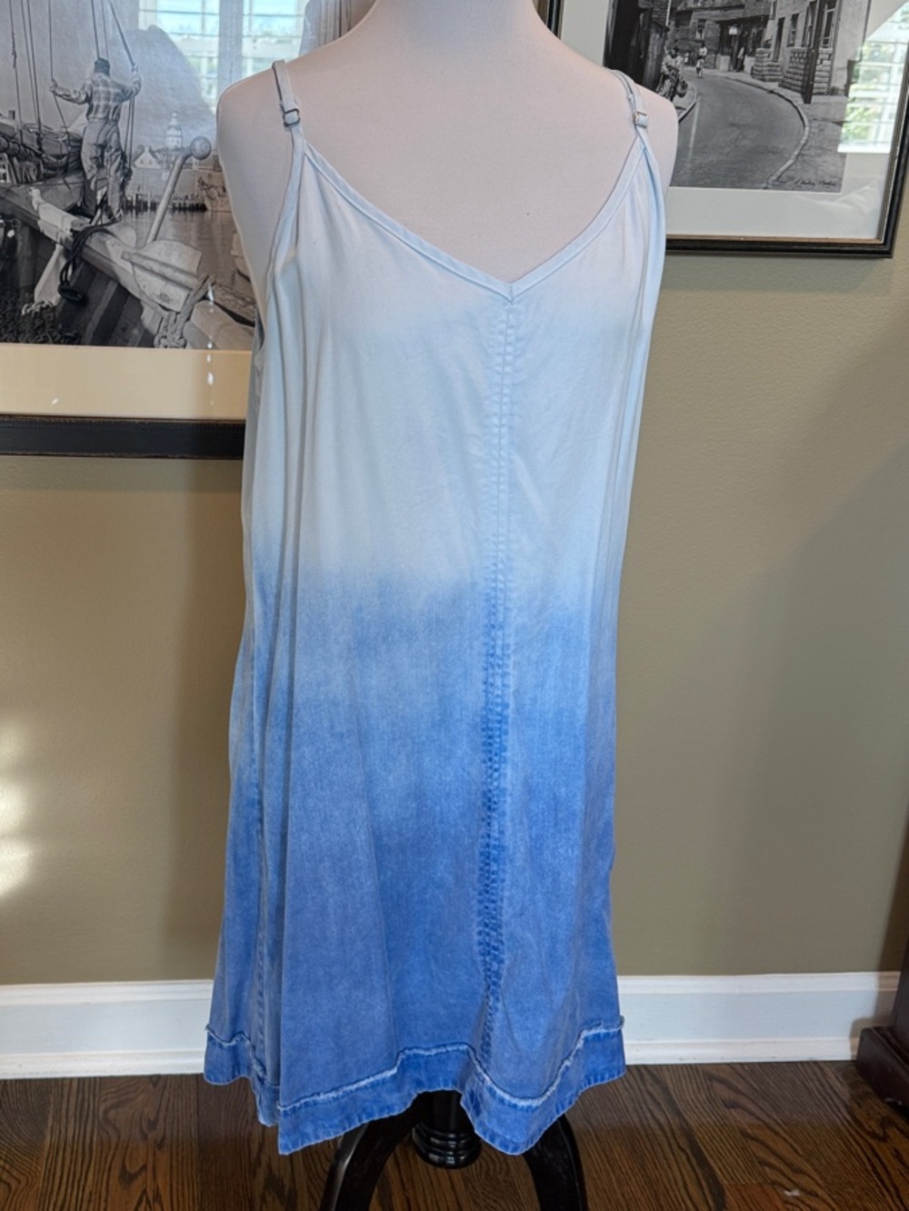 Red Haute Blue Ombre Midi Slip Dress with adjustable straps